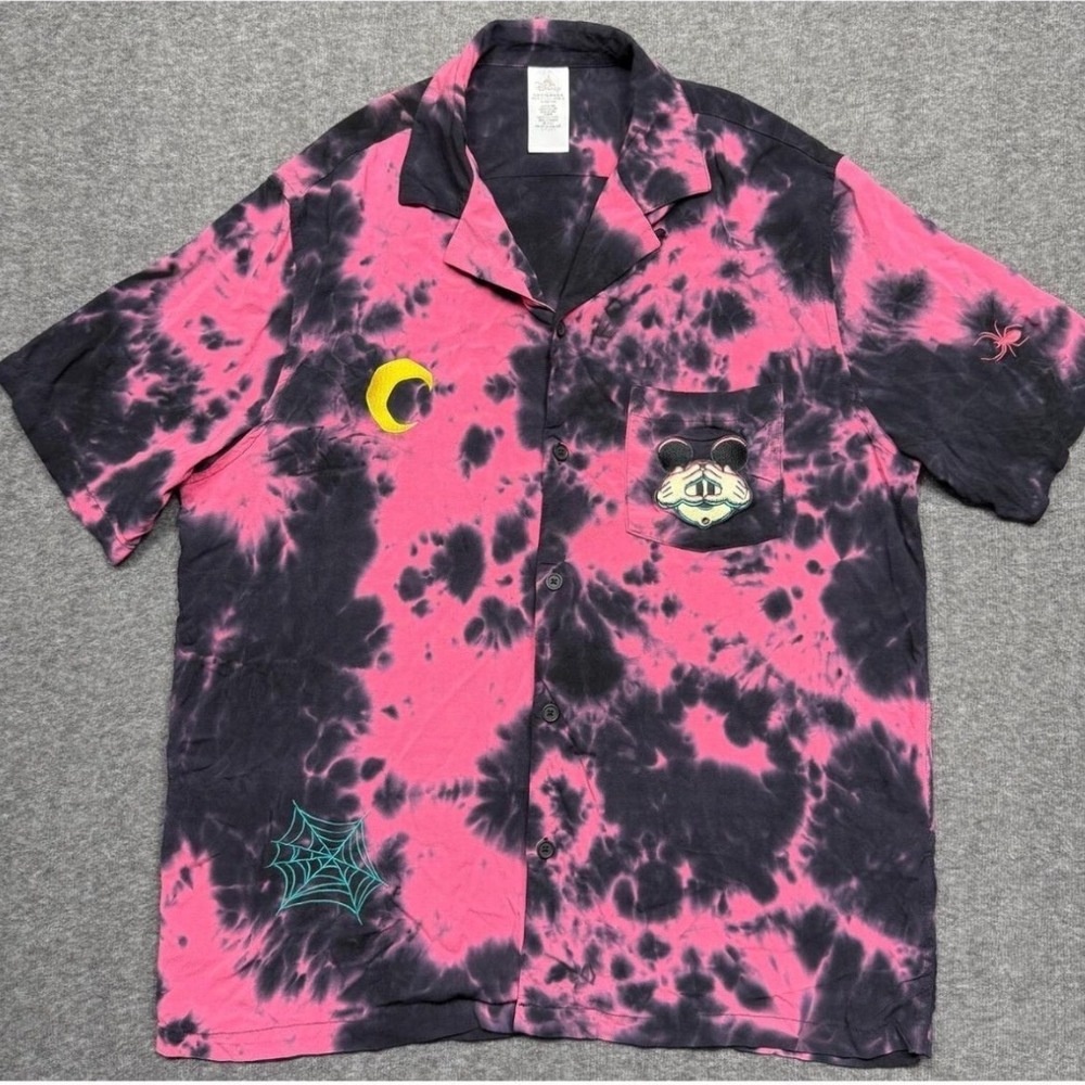Disney Parks Mickey Mouse Halloween Tie-DyeWoven Button Up Shirt XXL